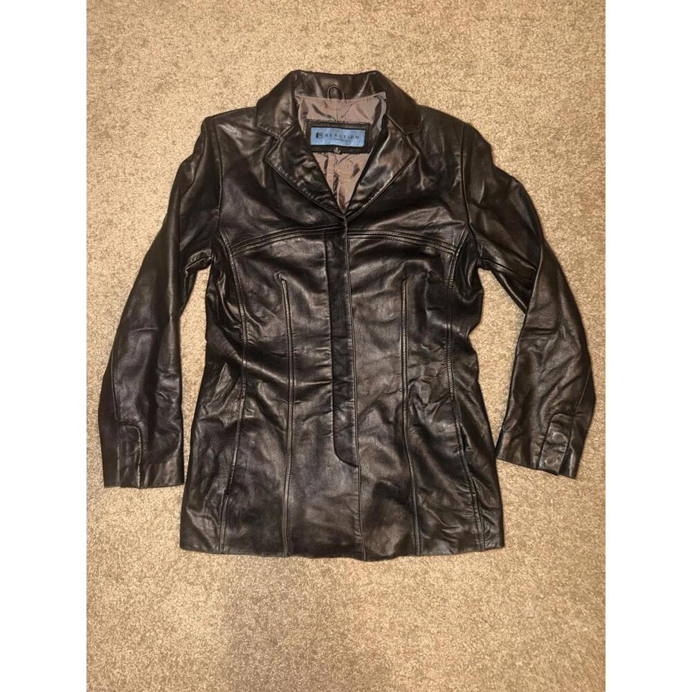 Kenneth Cole Reaction Women's Black Genuine Leather Blazer Jacket Coat Size S
